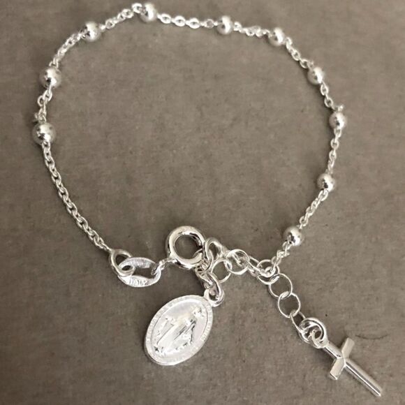Sterling Silver Rosary Cross Chain Bracelet - Picture 3 of 6